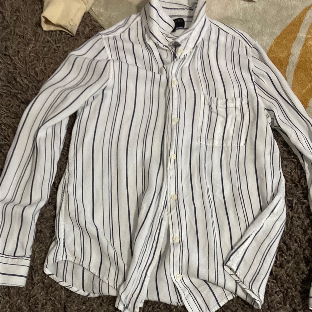 Banana Republic White and Black Blouse with Stripes